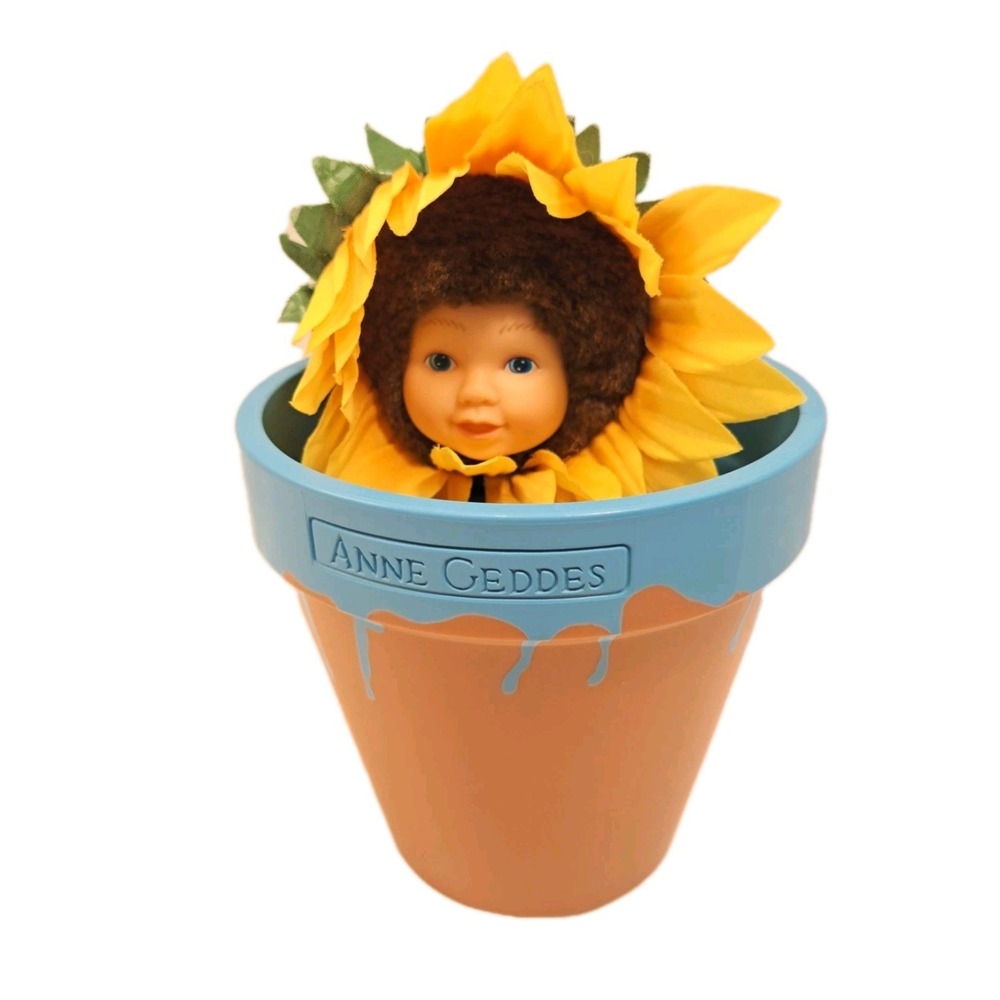 Vintage Anne Geddes Baby Sunflower Doll In Flower Pot "Down In The Garden"